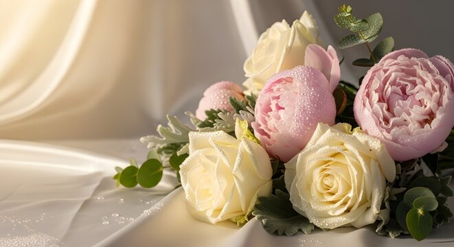 Fondo 3d con hermosas flores blancas de lujo, fondo de seda para impresi&oacute;n de pared y papel tapiz de techo
