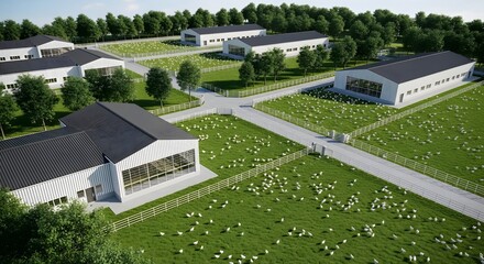 Modern Buildings in Green Landscape.