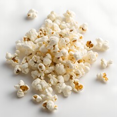 White popcorn scattered on a clean white background surface