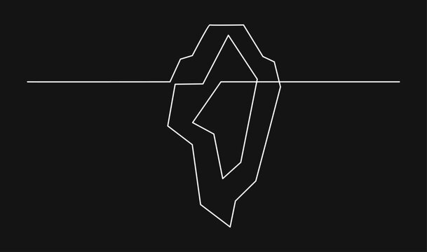 Minimalist Iceberg Outline with Hidden Ear Shape Below Water Surface, Concept of Unseen Information