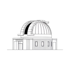 Modern observatory with dome shaped roof and rectangular base stands under clear skies showcasing architectural design and scientific exploration © Shahin67