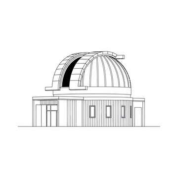Modern observatory with dome shaped roof and rectangular base stands under clear skies showcasing architectural design and scientific exploration