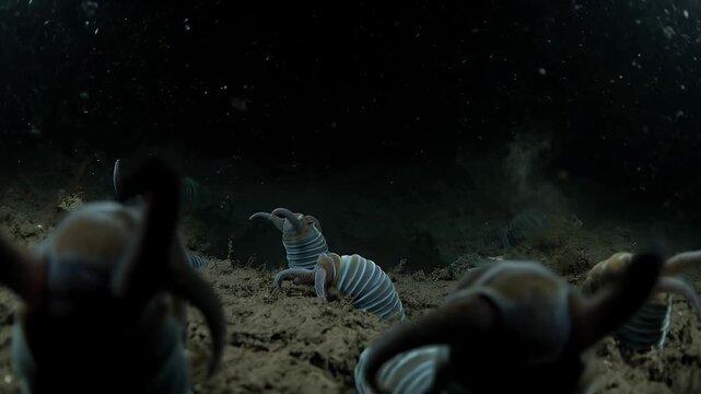 Deep Sea Tube Worms Emerging from Muddy Seabed Benthic Fauna