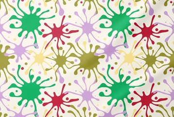 Fototapeta premium Seamless pattern featuring colorful paint splashes and stylized ink blots on a light cream surface