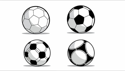 Set of black and white soccer balls shown as a simple soccer ball icon illustration