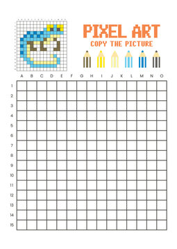 Copy the picture grid drawing worksheet for kids. Pixel art gecko