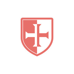 Obraz premium Flat vector single icon of medieval shield with Saint George cross pattern