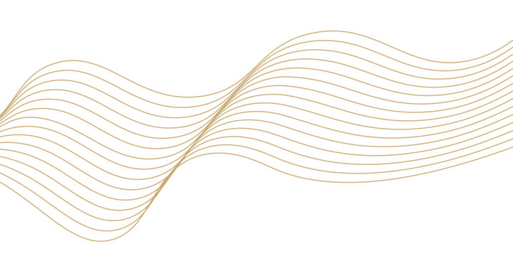 Luxury abstract gold wavy line pattern (guilloche curves) with copy space. Elegant golden color smooth gradient on white background. Premium vector striped texture for banner, business backdrop.