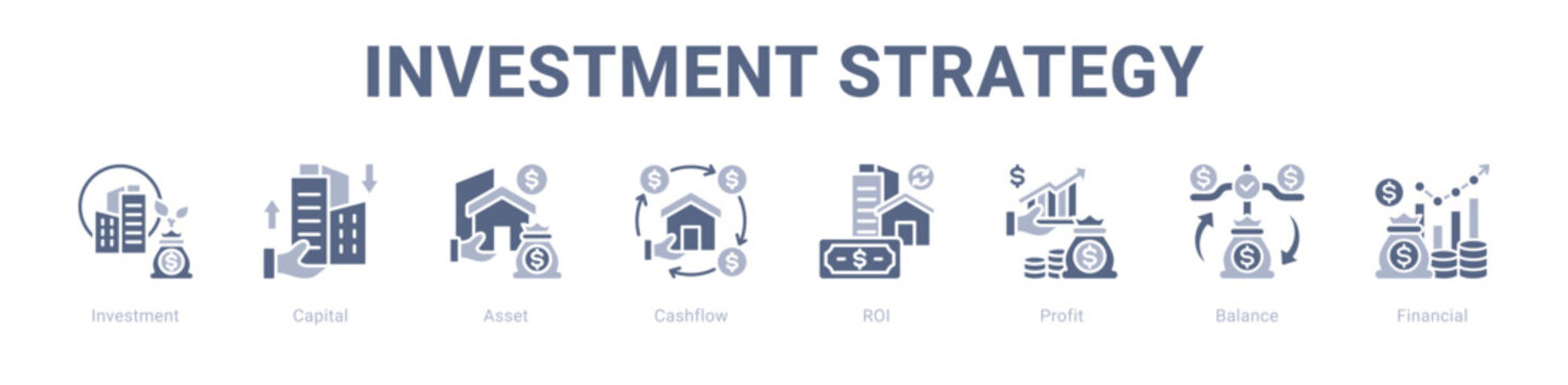 Investment Strategy web banner icon vector illustration concept ,  with icon of Investment, Capital, Asset, Cashflow, ROI, Profit.