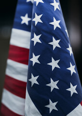 Close Up of Vertical American Flag with Selective Focus. 3d rendering