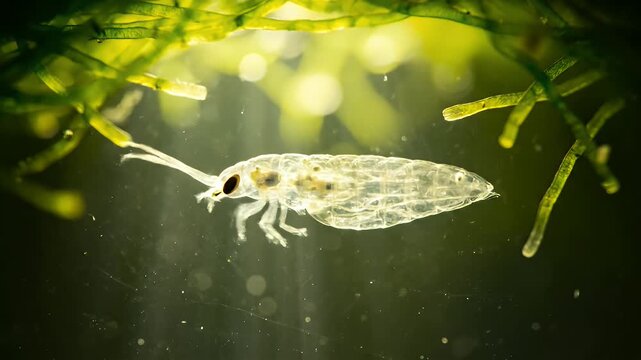 Closeup of translucent aquatic organism swimming in freshwater ecosystem