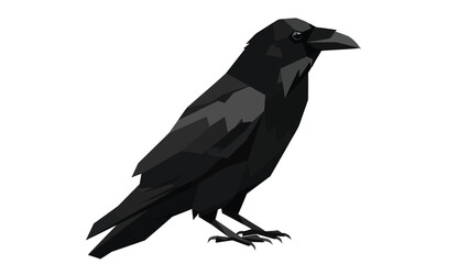 Obraz premium Stylized Low Poly Black Crow Illustration on White Background