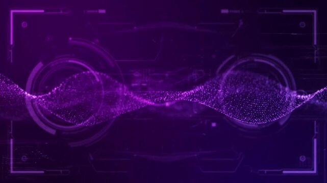 Abstract purple technology background with flowing digital waves and subtle futuristic interface elements. Modern tech footage ideal for innovation, AI, data, cyber, and future-focused concepts.