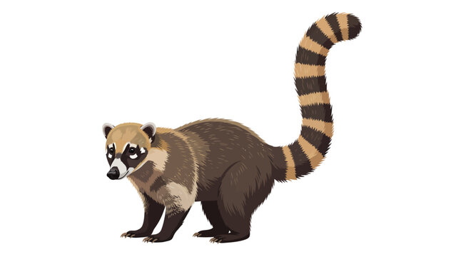 Cute cartoon coati illustration with striped tail, isolated on a clean white background