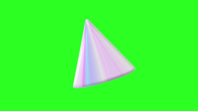 4K 3d abstract gradient glass cone shapes animation on chroma key green screen background.