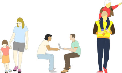 Obraz premium Contemporary Human Illustration of Sitting People in Casual Clothing for Lifestyle and Creative Projects.