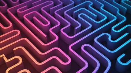 Neon colored maze with pink purple blue and yellow glowing lines