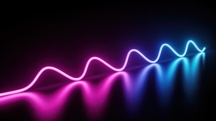 Neon waveform light show with pink and blue hues on a dark background