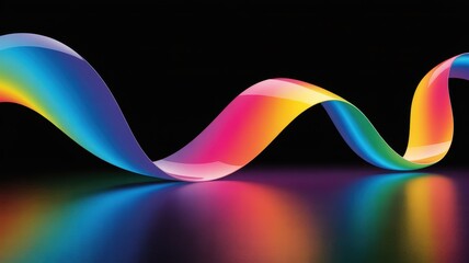 Vibrant rainbow colored ribbon on dark background with reflections