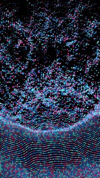 Pulsating colorful particle array, abstract video background.