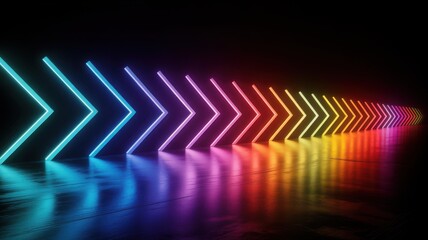 Neon rainbow arrow pattern in dark space