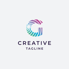 A simple and modern letter G with a combination of spiral and simple line logo design template elements.