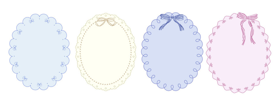 ガーリーなリボン付きの楕円型飾りフレーム４種類セット