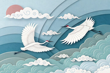 Fototapeta premium Paper Cut Birds in the Sky