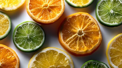 Top view citrus on white background