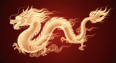 Obraz premium Golden dragon illustration on red background for Chinese New Year