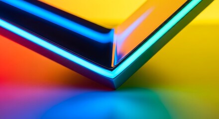 Neon lit corner edge with rainbow reflections