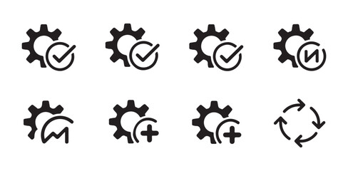 Obraz premium Configuration setting maintenance icons showing verified processes updates add ons statistical charts and cyclical workflow