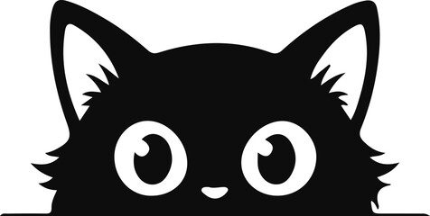 Cute Cat Peeking Silhouette Vector Illustration Isolated on White Background