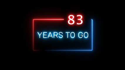 Neon 83 years illustration. Celebration neon number on black background.