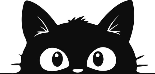 Cute Cat Peeking Silhouette Vector Illustration Isolated on White Background
