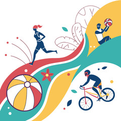 Active Lifestyle Summer Abstract Illustration  Whi (4) SVG Vector Illustration