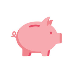 Obraz premium A simple, flat design illustration of a pink piggy bank with a coin slot on its back and a curly tail, facing right.