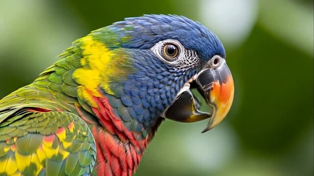 Close-up Portrait of a Vibrant and Colorful Parrot Looking Curious