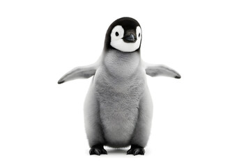 Obraz premium a small penguin with black and white feathers standing on a white background with its wings spread out