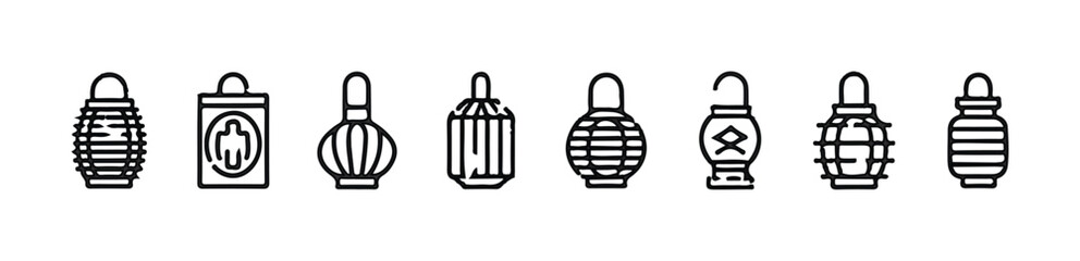 Fototapeta premium Traditional decorative holiday lanterns outline icon collection for graphic design elements and web application interfaces