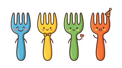 Obraz premium fork cute cartoon vector set , isolate on a white background. SVG and PNG