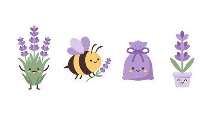 Obraz premium lavender cute cartoon vector set , isolate on a white background. SVG and PNG