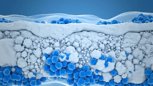 3D Macro View of Osteoblasts Building Bone Tissue with Calcium Phosphate Matrix
