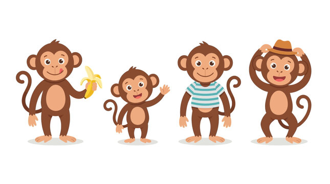 monkey cute cartoon vector set , isolate on a white background. SVG and PNG