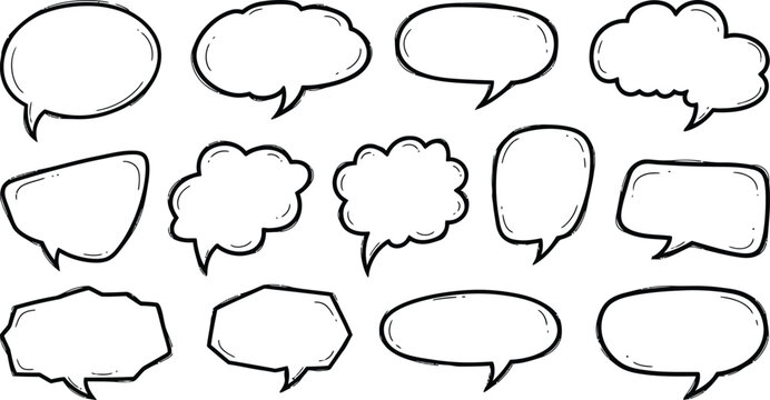 Collection of various blank speech bubbles in different shapes and sizes.