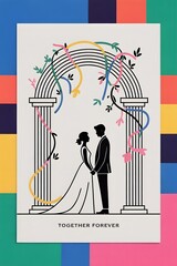 Wedding arch line art with couple