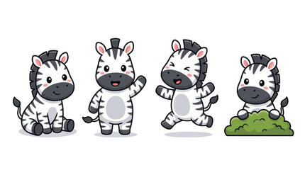 Fototapeta premium zebra cute cartoon vector set , isolate on a white background. SVG and PNG