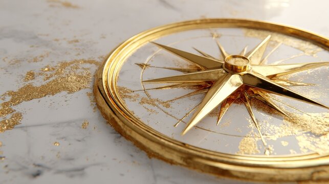 A close up view of a shiny gold compass