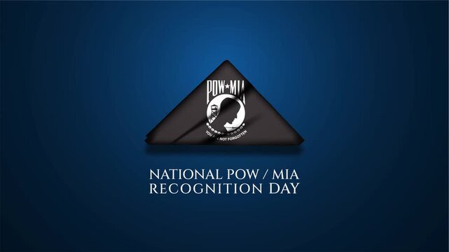 National POW MIA Recognition Day text animation folded POW MIA flag. Suitable for POW MIA poster , background , banner