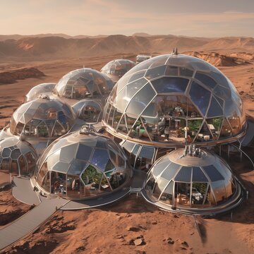 Built from interlocking geodesic domes this settlement emphasize